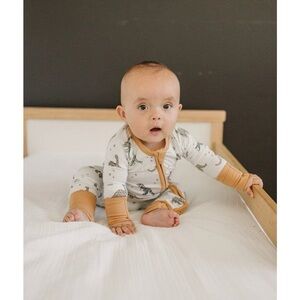 Mummy Dinosaur Print bamboo sleeper with Orange Accents